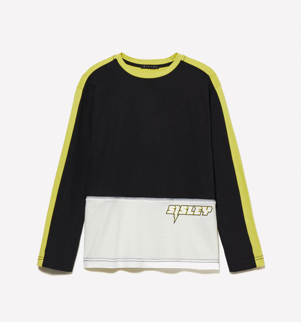 Yellow color block t-shirt with print - boys' long sleeve t-shirts - Multi-color | Sisley Young image number 1